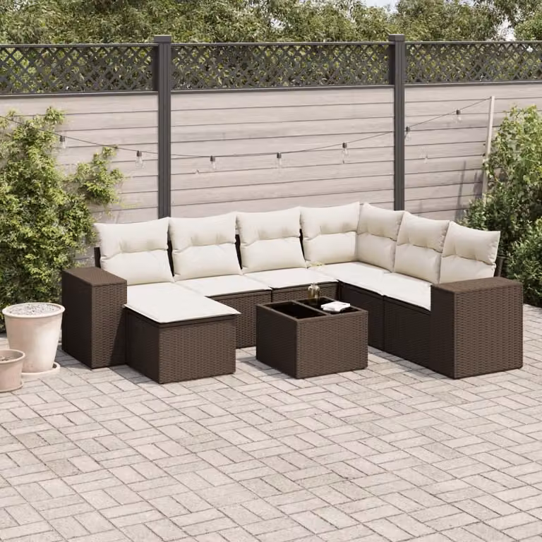 vidaXL Set Divani da Giardino 8 pz in Polyrattan Marrone con Cuscini e Tavolino da Esterno