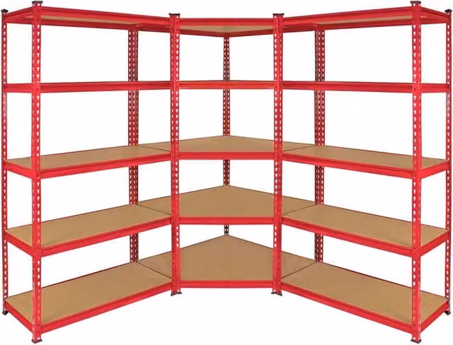 Set di 3 Scaffali Metallici ad Angolo Monster Shop, Colore Rosso, L/P/H: 90 x 45 x 183 cm
