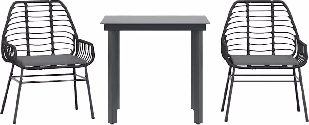 Set da Pranzo da Giardino 3 pz con Cuscini Polyrattan Vetro