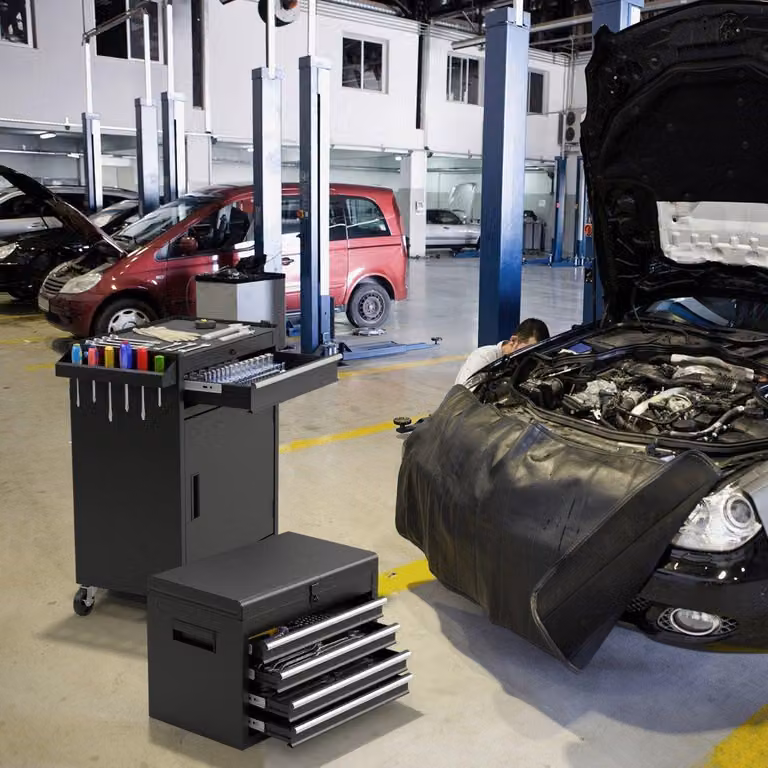Carrello da officina 2 in 1 con custodia, 8 scomparti, ganci e ripiano regolabile, capacità di carico di 100 kg