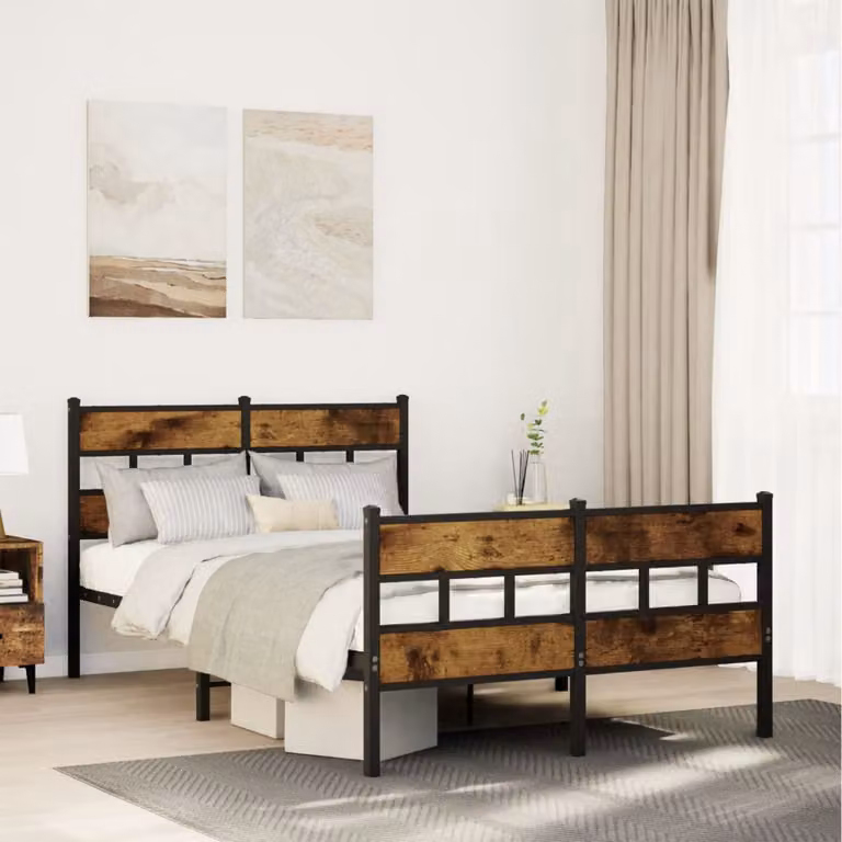 vidaXL Giroletto in metallo con doghe fisse colore Rovere Fumo L: 200 cm, P: 120 cm