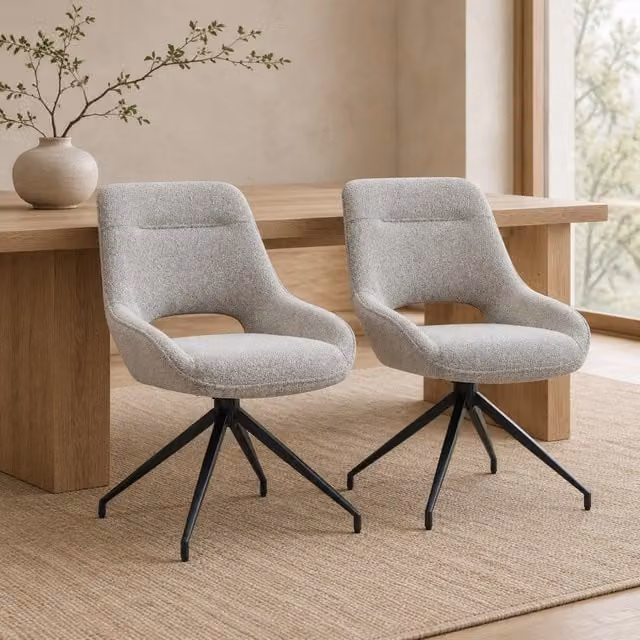 Set di 2 sedie da pranzo girevoli a 360 MIVRAY con braccioli in tessuto grigio e metallo nero matt