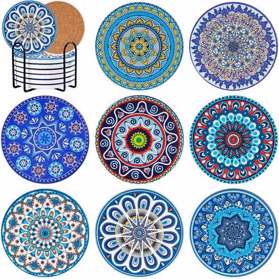 Set di sottobicchieri in Vetroceramica, 8 pezzi, 10 cm, bar, soggiorno, decorazione