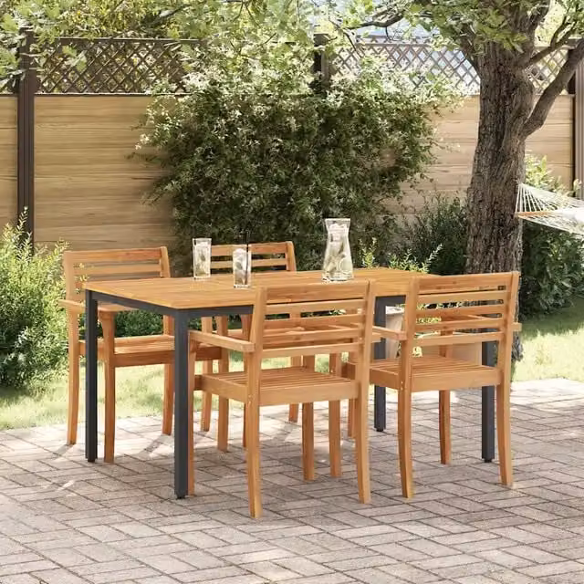 Tavolo da Esterno Naturale e Nero 150 x 90 x 75 cm 4010611