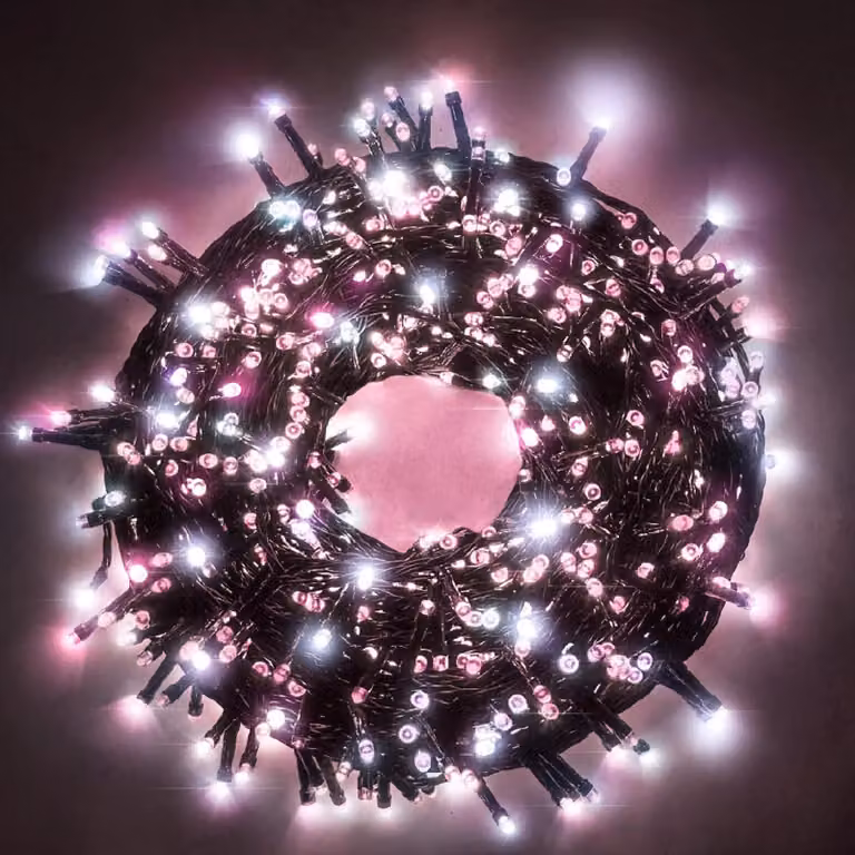 Catena luminosa a LED, 25 metri, 500 LED, diametro 5 mm, cavo verde, grado di protezione IP44, 8 modalità