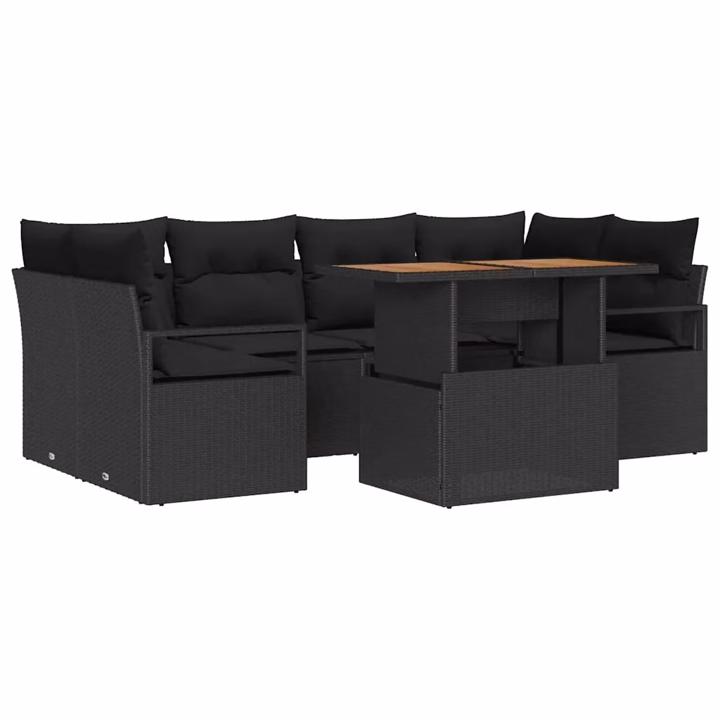 Set Divano da Giardino vidaXL 7 Pezzi Nero con Cuscini e Tavolino in Acciaio Verniciato a Polvere – 2