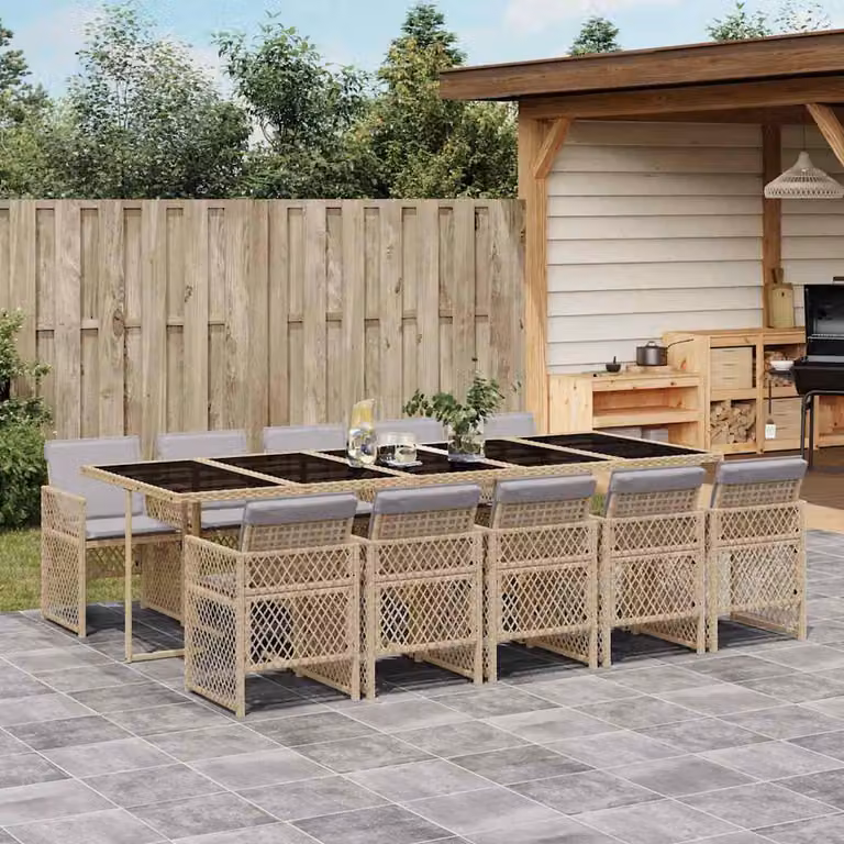 vidaXL Set da Pranzo da Giardino 11 pz in Polyrattan con Cuscini Beige e Grigio e Tavolo in Vetro