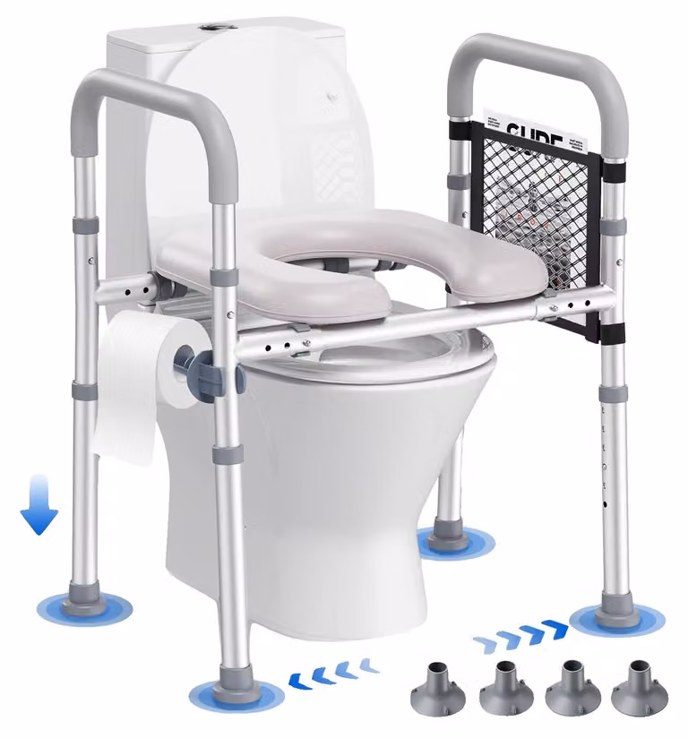 Sedile per WC rialzato, altezza regolabile, imbottito per maggiore comfort, colore bianco