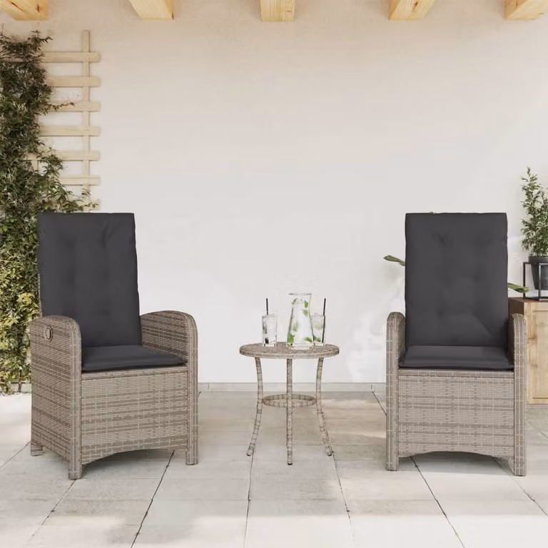 Set di 2 sedie da giardino reclinabili con cuscini vidaXL in polyrattan grigio