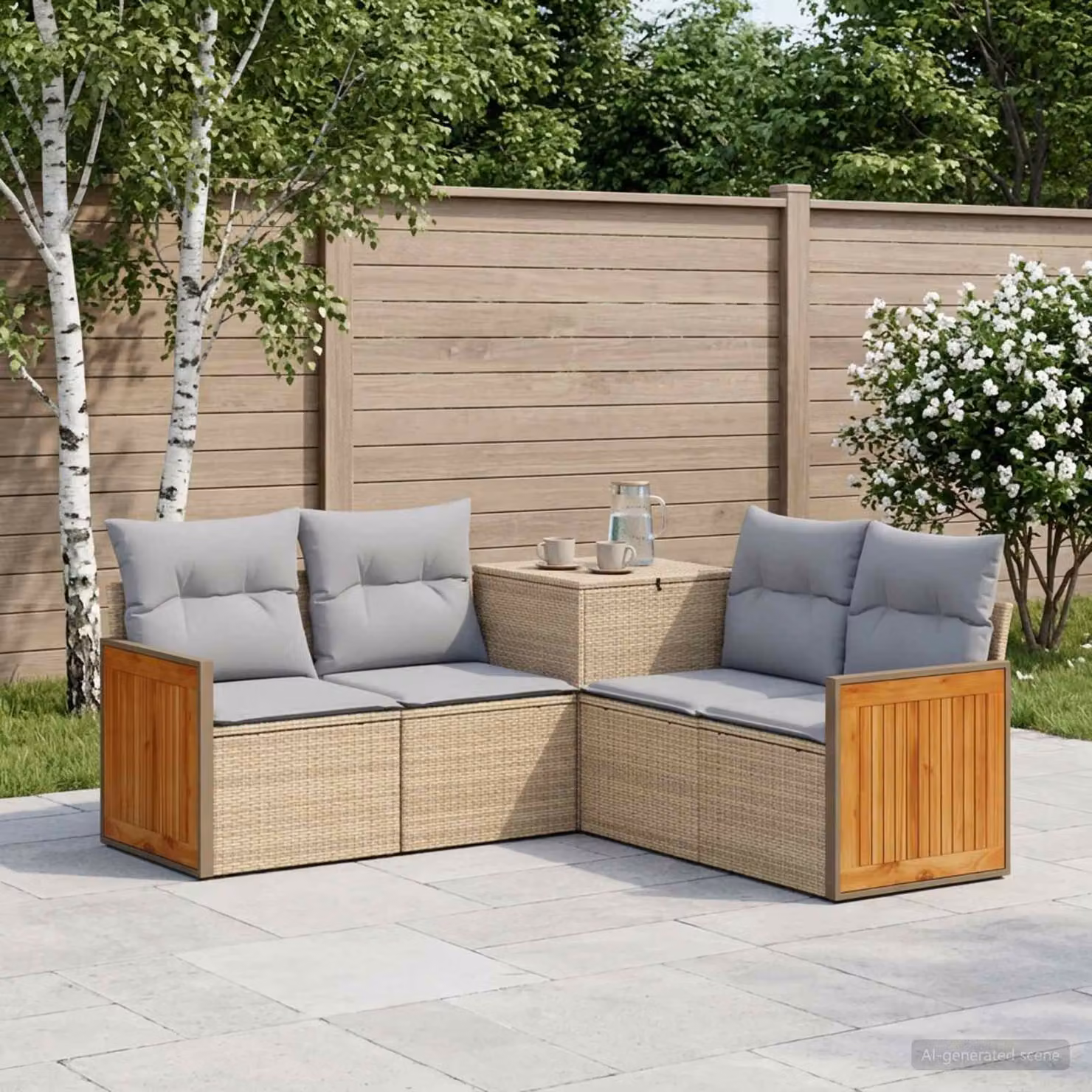 vidaXL Set di divani da giardino componibile a forma di L con cuscini, Beige e Grigio