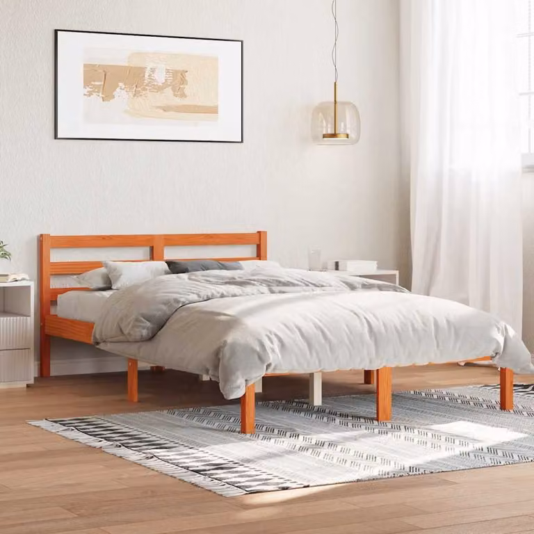 Letto in legno di pino vidaXL color marrone cera con doghe piatte, dimensioni 150 x 200 cm