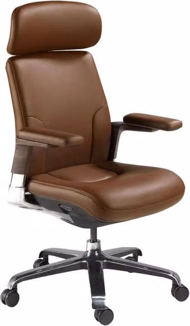 Sedia girevole da ufficio in similpelle marrone