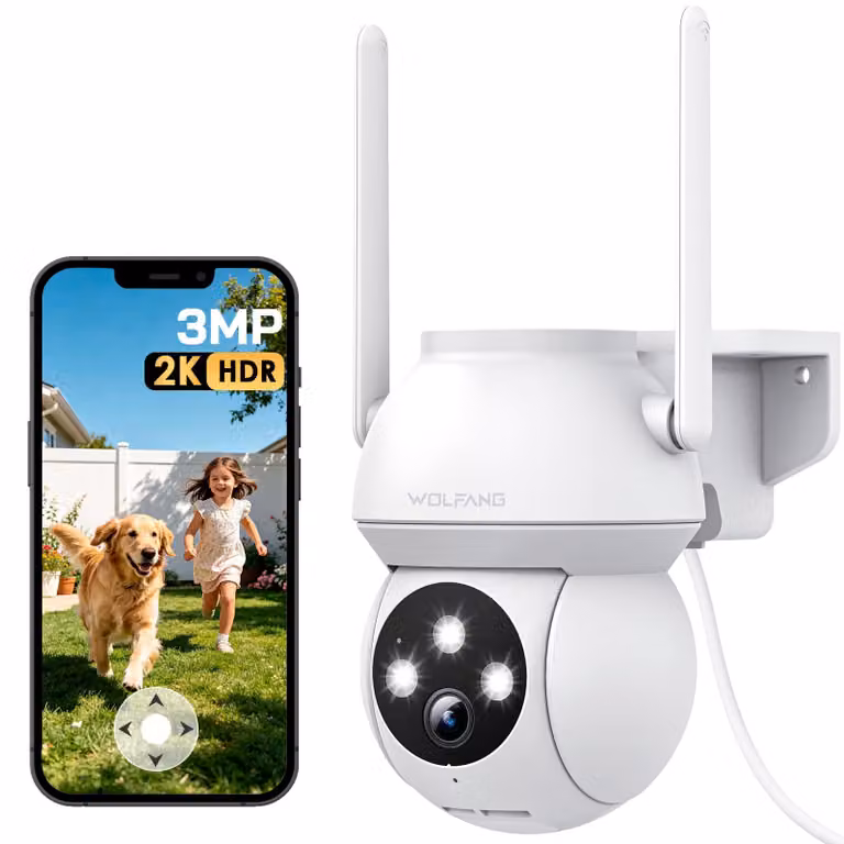 Telecamera di sorveglianza esterna WOLFANG 2K 3MP, telecamera PTZ Wi-Fi a 360°
