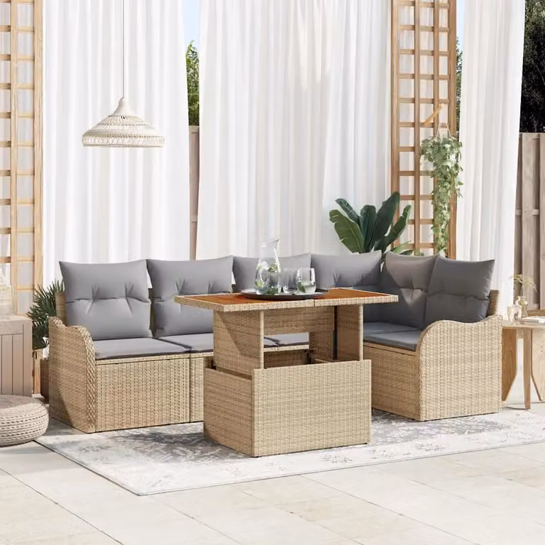 Set Divano da Giardino vidaXL 6 Pezzi Moderno a Forma di L con Cuscini Beige e Grigio in Acciaio Verniciato a Polvere e Tessuto Resistente ai Raggi UV