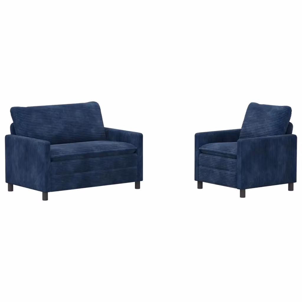 Set di 2 divani moderni vidaXL in tessuto blu e nero con struttura in metallo e cuscini inclusi – 2