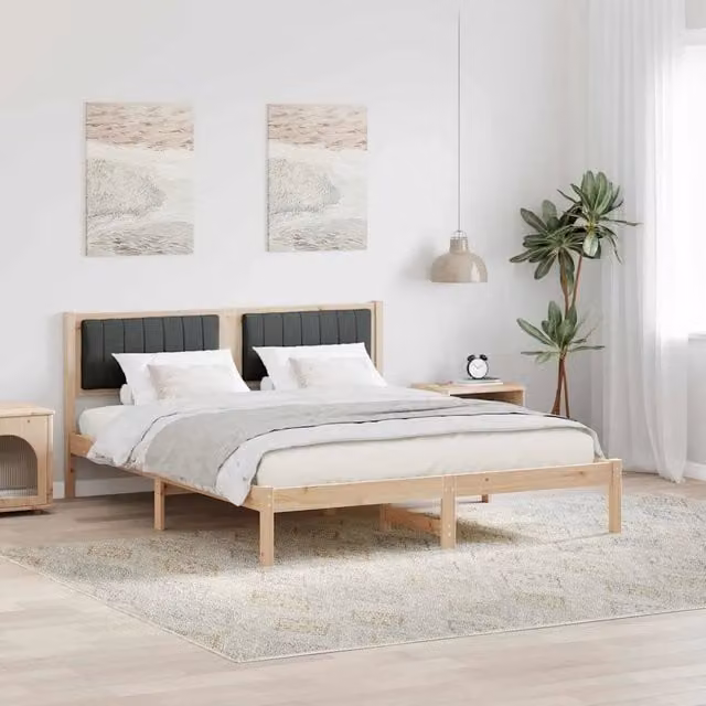 Letto moderno vidaXL con testiera rivestita in tessuto grigio e struttura in legno di pino L/P/H: 160 x 200 x 85,5 cm – 1