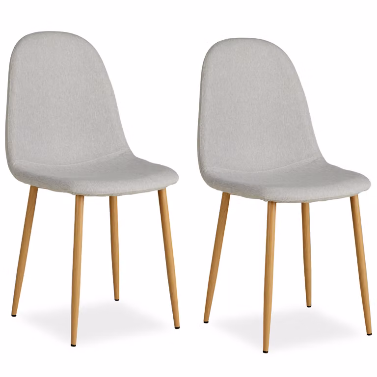 Homestyle4u Set da 2 sedie da pranzo, sedia imbottita in lino grigio, poltrona da cucina in metallo effetto legno