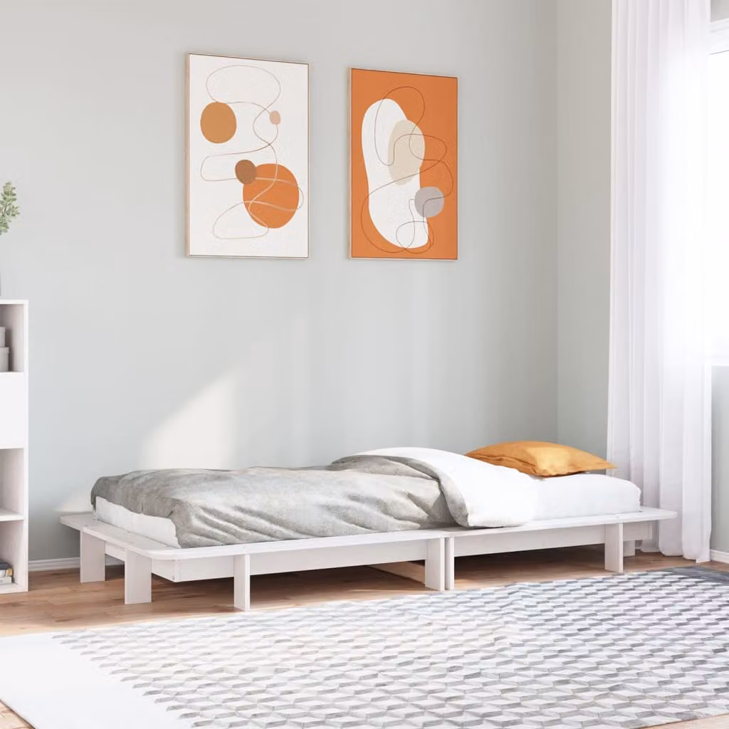 Letto moderno vidaXL in legno massello di pino bianco con doghe fisse L 190 x L 75 cm