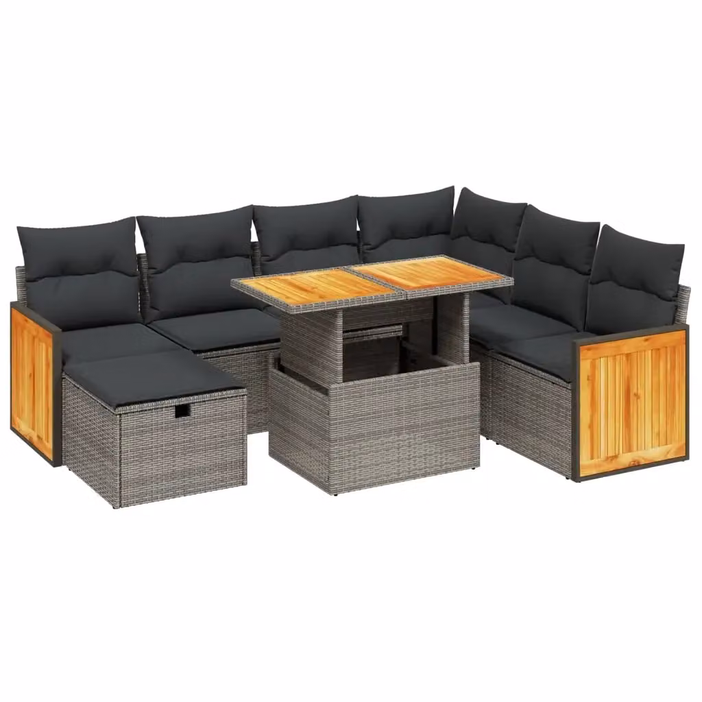 vidaXL Set Divano da Giardino 8 pz in Polyrattan Grigio con Cuscini Imbottiti e Tavolino – 2