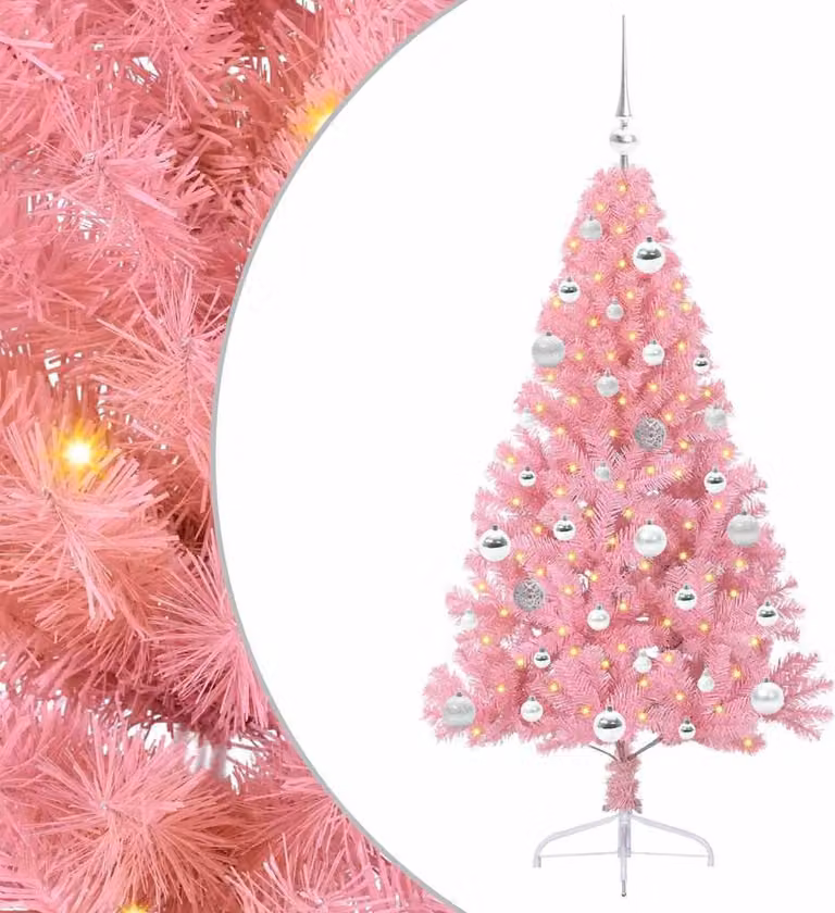 Albero di Natale artificiale con luci integrate Rosa 150 cm PVC