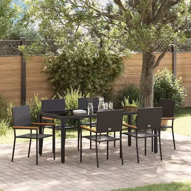 Set da Pranzo per Giardino 7 pz Nero polyrattan 3365393