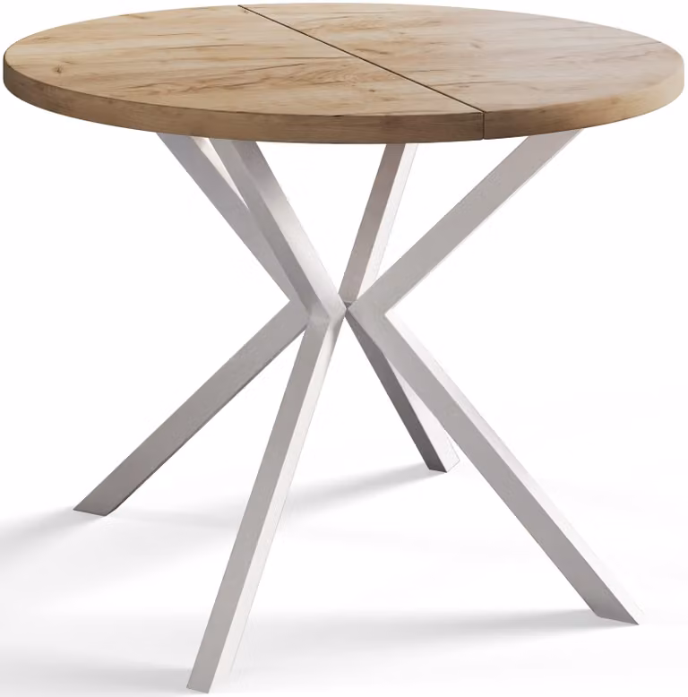 Alpi Moebel, Tavolo da Pranzo Rotondo, Tavolo da Cucina Allungabile, Diamentro: 120-200 cm, Gambe in Metallo Bianche, Craft, Collezione Loft Liten