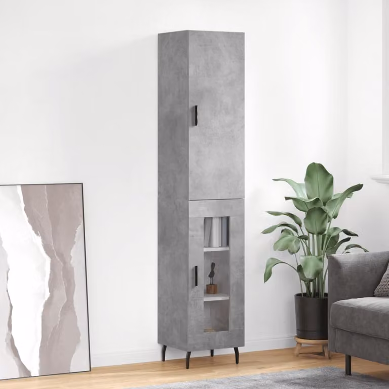 Credenza moderna vidaXL in legno e metallo grigio, L/P/H: 34,5 x 34 x 180 cm