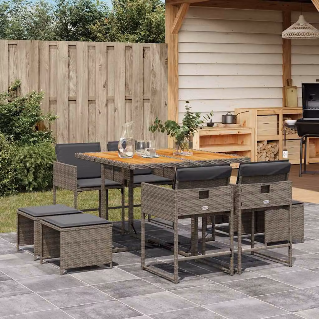 vidaXL Set da Pranzo da Giardino 9 pz in Polyrattan e Legno di Acacia Grigio e Marrone – 1