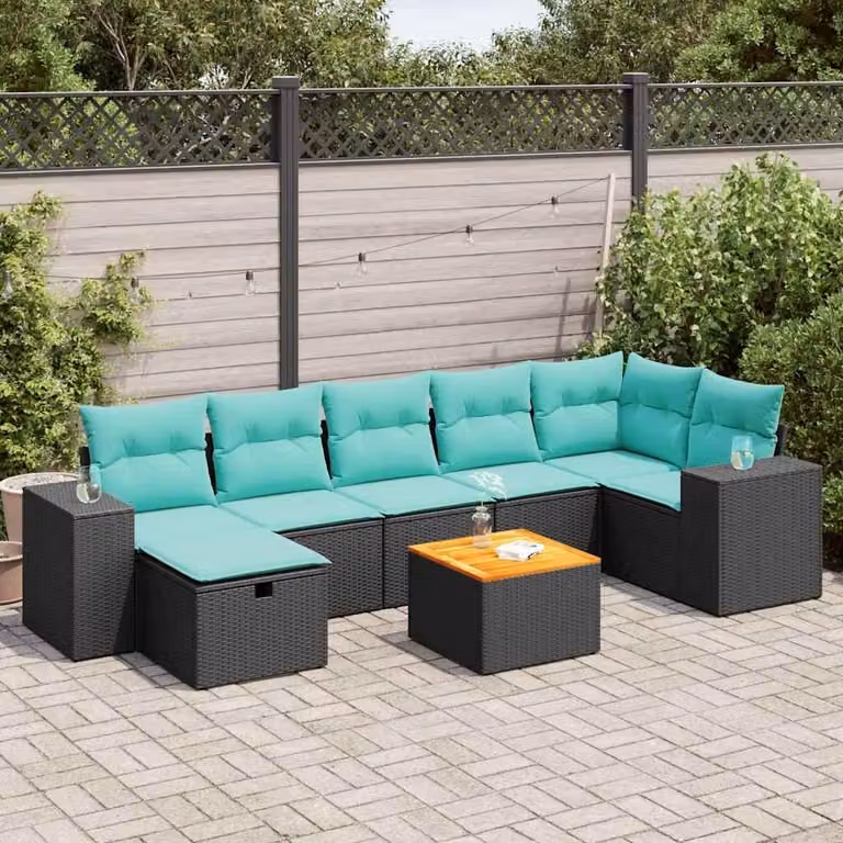 Maison Exclusive - Set da giardino 8 pezzi con cuscini in polyrattan nero