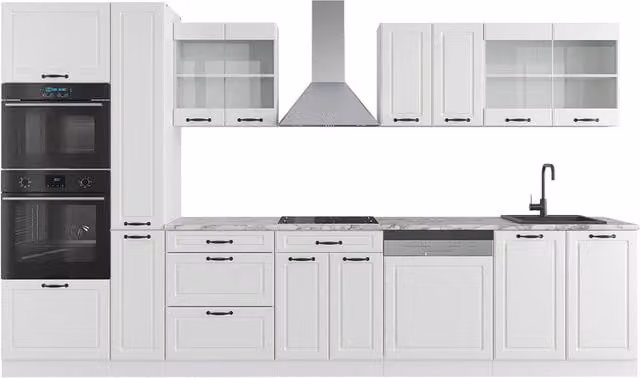 Mobile da cucina Vicco R-Line Bianco rustico con armadio alto, L: 350 cm