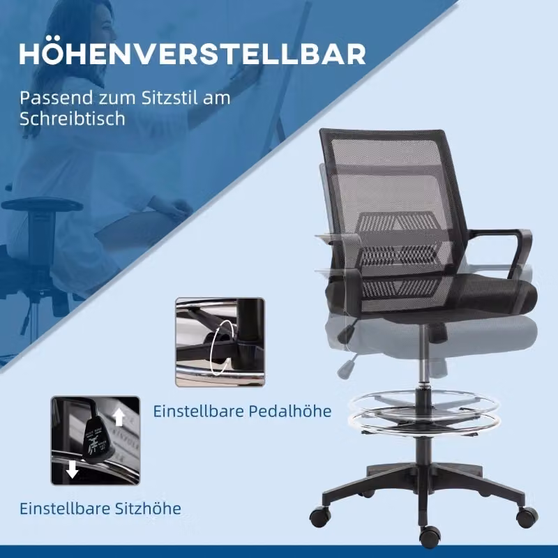 Sedia da ufficio ergonomica OKWISH girevole a 360 gradi con poggiapiedi e braccioli in tessuto nero – 2
