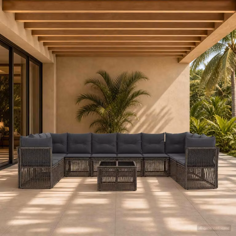 Set Divano da Giardino vidaXL 11 pz Grigio con Tavolino e Cuscini in Polyrattan e Metallo