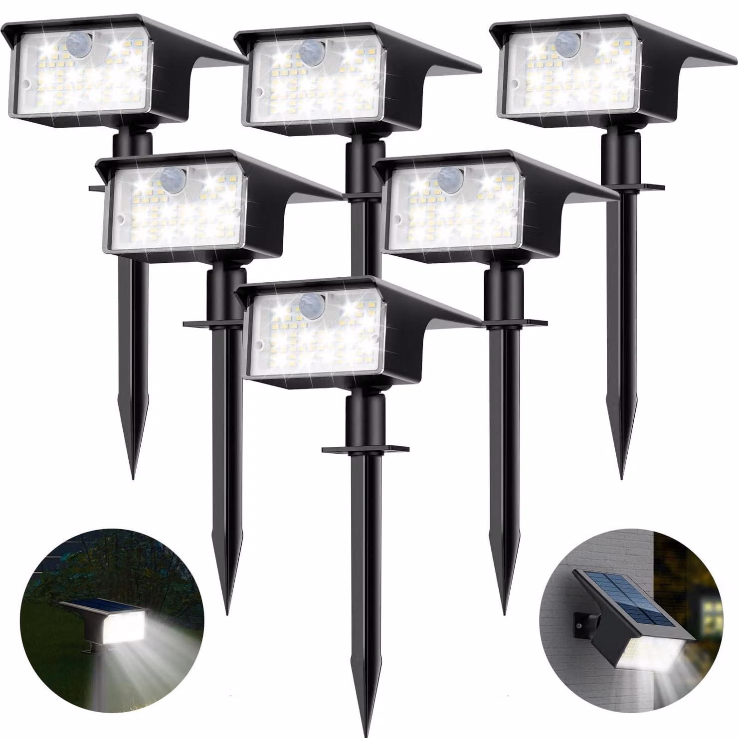 6 luci solari con sensore di movimento, 62 LED, grado di protezione IP65, 3 modalità
