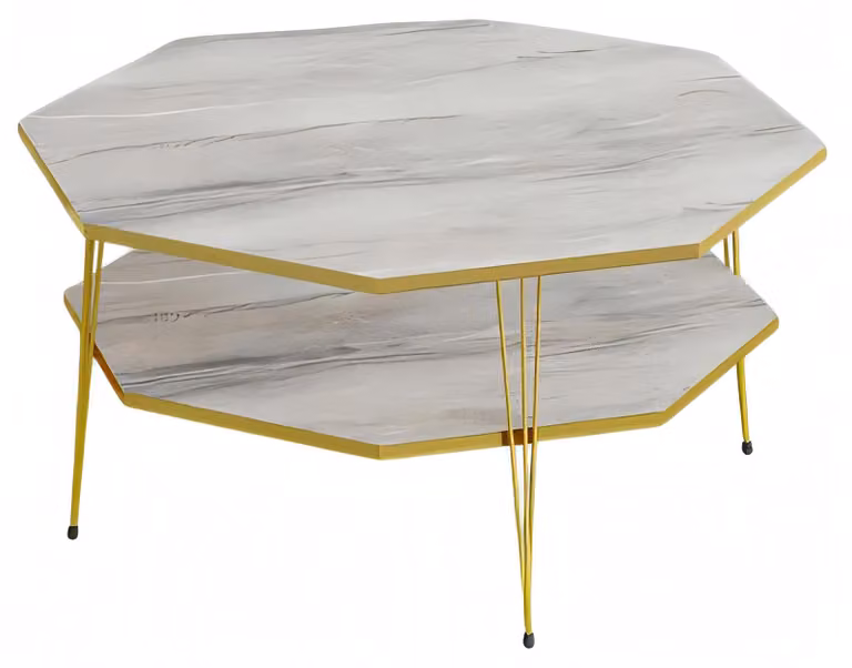 Eleganter grauer Couchtisch aus Holz mit Edelstahl in modernem Stil