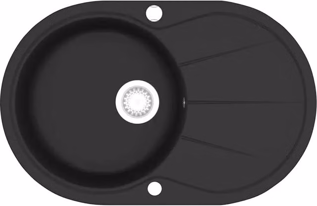 Lavello da Cucina in Granito Vasca Singola Ovale Nero CFW6175995