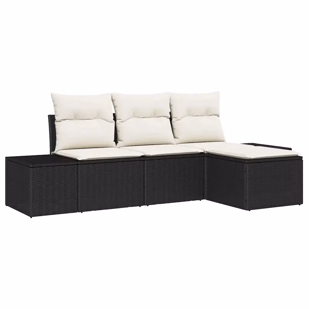 Set Divano da Giardino vidaXL 4 Pezzi a Forma di L con Tavolino e Pouf, Colore Nero e Beige, Struttura in Metallo e Polyrattan con Cuscini Inclusi – 2