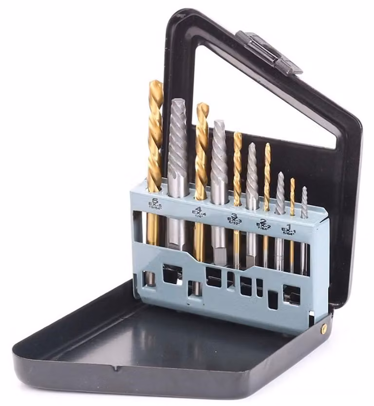Set di estrattori per viti danneggiate, 10 pezzi | Set di estrattori Speed Out per viti sinistrorse | Maschi | Estrattori per viti da 2 a 7,5 mm | Estrattori per viti in HSS | Nitrurato al titanio | Estrattori per viti