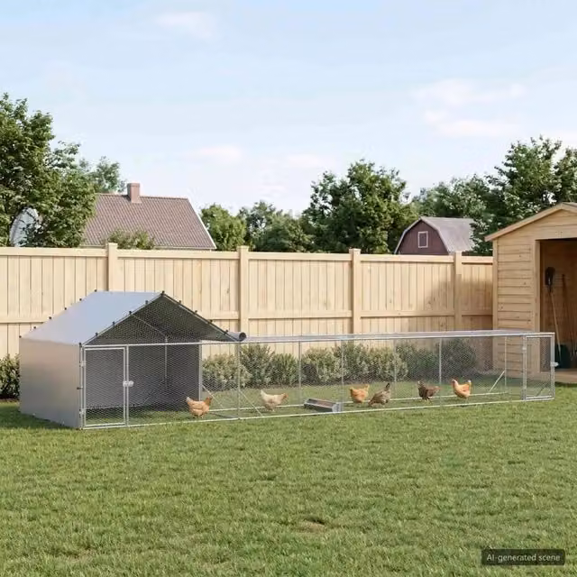 Set di 2 gabbie per galline con tetto e giardino in acciaio zincato color argento Videx