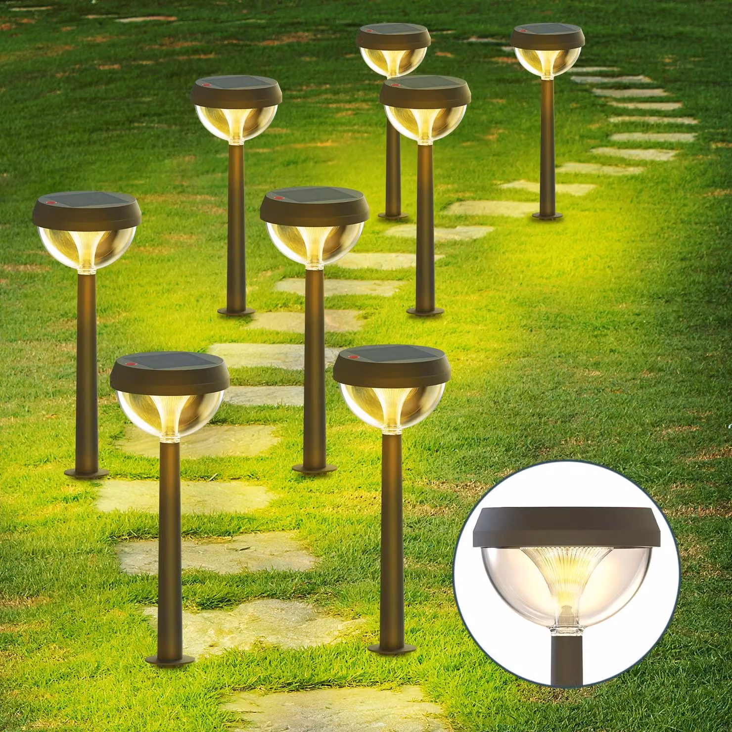 Set di 8 luci da giardino solari, 3000K, luce bianco caldo, grado di protezione IP54, con picchetto da terra