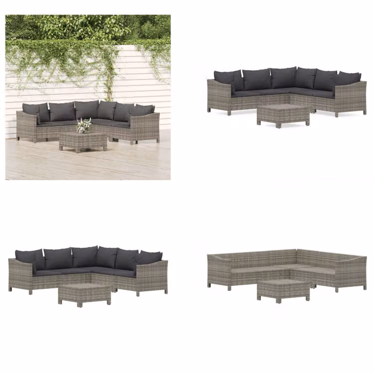 vidaXL Set da salotto da giardino 6 pezzi con cuscini in poly rattan grigio - Set da salotto da giardino - Set da salotto - Set di mobili da giardino