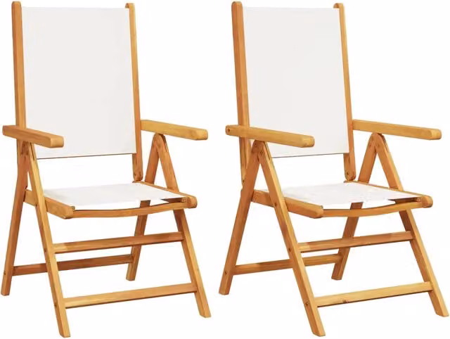 Set di 2 sedie da giardino con braccioli in legno di acacia e tessuto bianco e beige – 1