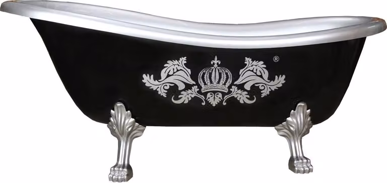 Pompöös by Casa Padrino Vasca da bagno Deluxe 169,5 x 76 x 72,5 cm di Harald Glööckler con piedi di leone argentati, freestanding nero / argento