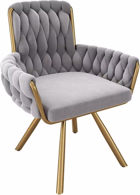 Set da 6 sedie da pranzo girevoli in velluto grigio con struttura in metallo