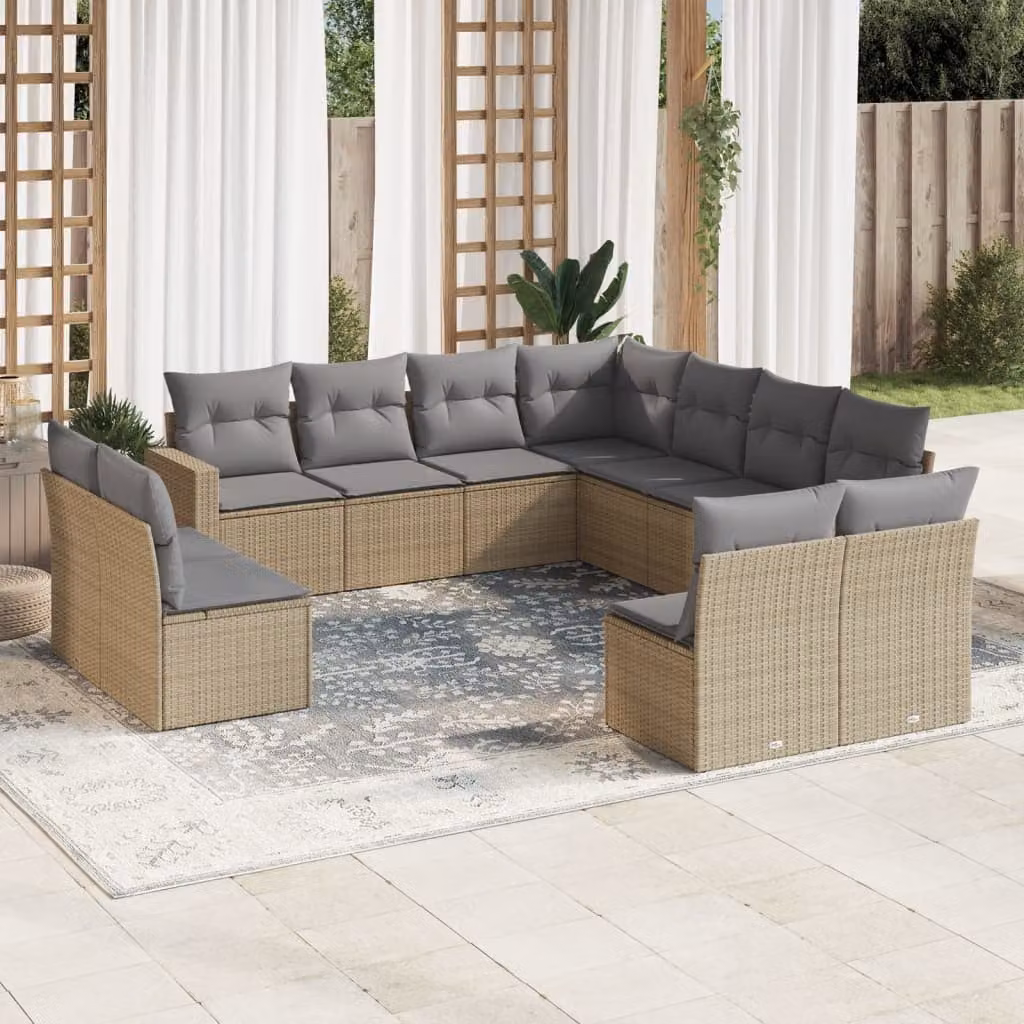 vidaXL Set Divani da Giardino 11 pz in Polyrattan con Cuscini Beige e Grigio – 1