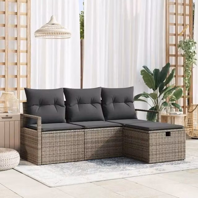 Set Divano da Giardino 4 pz Grigio polyrattan 3360480