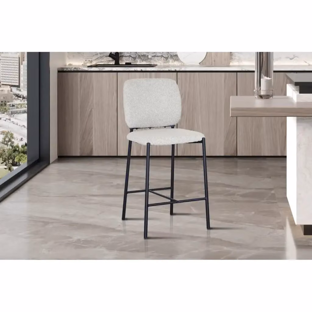Sedia da banco RITA Meublorama in tessuto beige con gambe in metallo nero stile industriale Altezza: 99 cm – 2