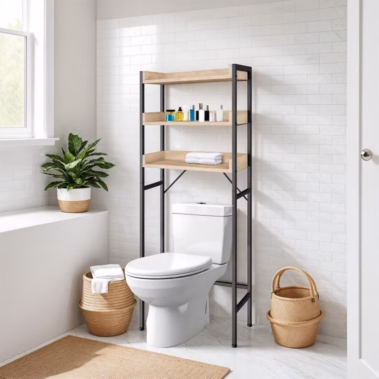 Mensola da bagno Seattle TecTake GmbH in stile industriale, colore marrone rovere, L/P/H: 67 x 25 x 165,5 cm