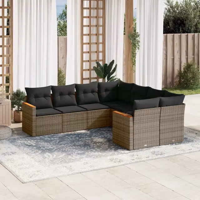 Set Divano da Giardino a L vidaXL 8 pz in Polyrattan Grigio con Cuscini e Struttura in Acciaio – 1