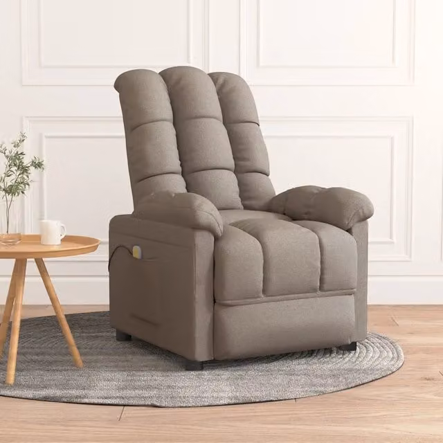 Poltrona relax reclinabile vidaXL in tessuto beige e grigio con braccioli e struttura in legno e metallo