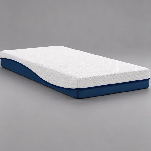 Materasso 90 x 190 cm in schiuma memory gel e schiuma al tè verde; blu e bianco